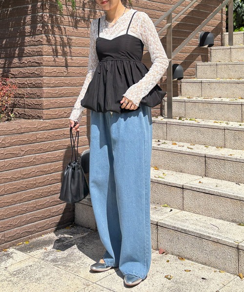 ISOOK（アイスー）の「【ISOOK / アイスー】バルーンペプラムキャミ / レイヤード キャミトップ キャミソール タンクトップ アジャスター 白 黒 ホワイト ブラック ZOZOTOWN限定（チュニック・レディース・ホワイト/ブラック・FREE）」の5枚目の写真