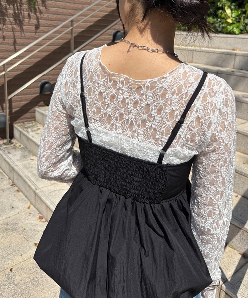 ISOOK（アイスー）の「【ISOOK / アイスー】バルーンペプラムキャミ / レイヤード キャミトップ キャミソール タンクトップ アジャスター 白 黒 ホワイト ブラック ZOZOTOWN限定（チュニック・レディース・ホワイト/ブラック・FREE）」の4枚目の写真