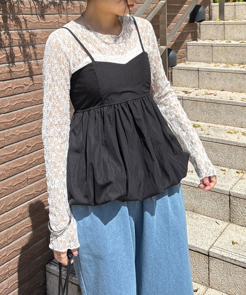 ISOOK（アイスー）の「【ISOOK / アイスー】バルーンペプラムキャミ / レイヤード キャミトップ キャミソール タンクトップ アジャスター 白 黒 ホワイト ブラック ZOZOTOWN限定（チュニック・レディース・ホワイト/ブラック・FREE）」の15枚目の写真