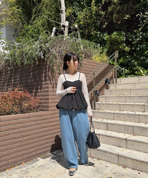 ISOOK（アイスー）の「【ISOOK / アイスー】バルーンペプラムキャミ / レイヤード キャミトップ キャミソール タンクトップ アジャスター 白 黒 ホワイト ブラック ZOZOTOWN限定（チュニック・レディース・ホワイト/ブラック・FREE）」の22枚目の写真