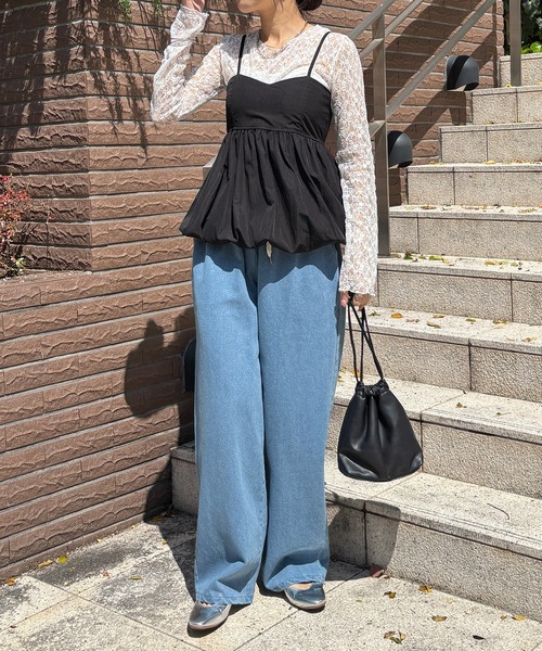 ISOOK（アイスー）の「【ISOOK / アイスー】バルーンペプラムキャミ / レイヤード キャミトップ キャミソール タンクトップ アジャスター 白 黒 ホワイト ブラック ZOZOTOWN限定（チュニック・レディース・ホワイト/ブラック・FREE）」の16枚目の写真