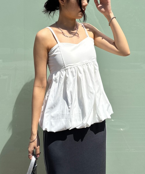 ISOOK（アイスー）の「【ISOOK / アイスー】バルーンペプラムキャミ / レイヤード キャミトップ キャミソール タンクトップ アジャスター 白 黒 ホワイト ブラック ZOZOTOWN限定（チュニック・レディース・ホワイト/ブラック・FREE）」の9枚目の写真