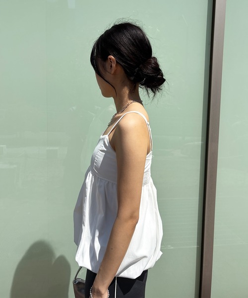 ISOOK（アイスー）の「【ISOOK / アイスー】バルーンペプラムキャミ / レイヤード キャミトップ キャミソール タンクトップ アジャスター 白 黒 ホワイト ブラック ZOZOTOWN限定（チュニック・レディース・ホワイト/ブラック・FREE）」の12枚目の写真