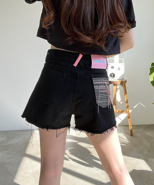 ダメージデザインデニムショートパンツ（デニムパンツ）｜Nana