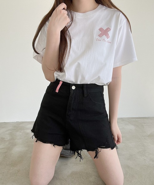 ダメージデザインデニムショートパンツ（デニムパンツ）｜Nana