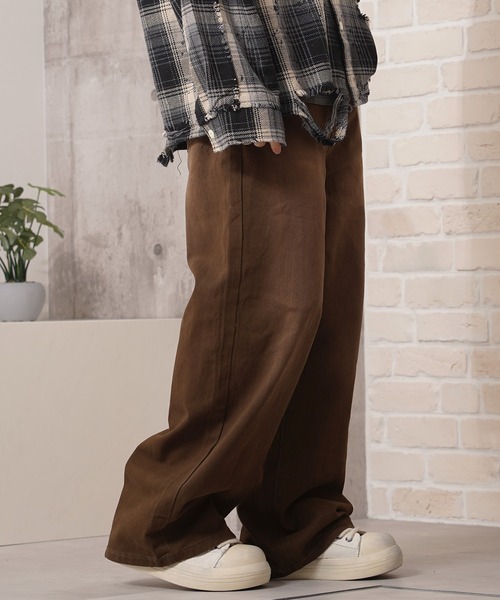 monoha 韓国　パンツ　ブラウン セール】【ZOZOTOWN限定】マイラードブラウン ワイドストレートパンツ