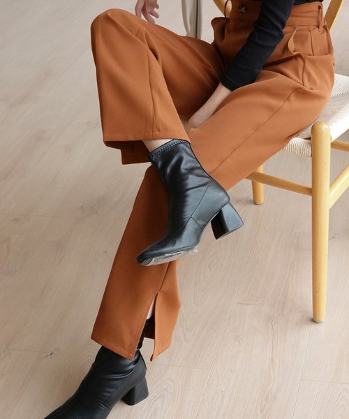 urge:(アージコロン )の「【URGE:】シルエットフレア スリット パンツ(スラックス・レディース・アイボリー/ブラック/ライトベージュ/チャコールグレー/ブラウン/ミント・MEDIUM/LARGE/SMALL)」の12枚目の写真