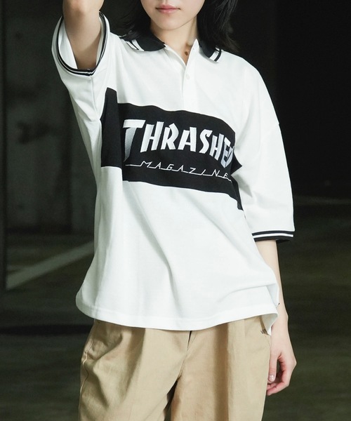 THRASHER(スラッシャー)の「S/S PANEL POLO SHIRTS / THRASHERスラッシャーブランドロゴパネル半袖ポロシャツ(ポロシャツ・メンズ・ネイビー/ブラック/ホワイト・MEDIUM/LARGE/X-LARGE)」の21枚目の写真