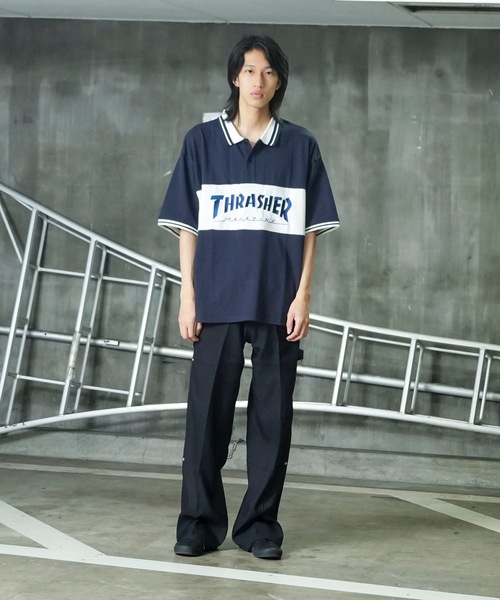 THRASHER(スラッシャー)の「S/S PANEL POLO SHIRTS / THRASHERスラッシャーブランドロゴパネル半袖ポロシャツ(ポロシャツ・メンズ・ネイビー/ブラック/ホワイト・MEDIUM/LARGE/X-LARGE)」の12枚目の写真