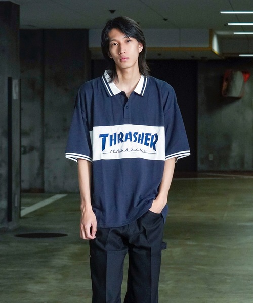 THRASHER(スラッシャー)の「S/S PANEL POLO SHIRTS / THRASHERスラッシャーブランドロゴパネル半袖ポロシャツ(ポロシャツ・メンズ・ネイビー/ブラック/ホワイト・MEDIUM/LARGE/X-LARGE)」の10枚目の写真
