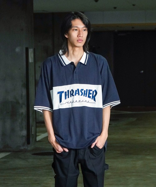 THRASHER(スラッシャー)の「S/S PANEL POLO SHIRTS / THRASHERスラッシャーブランドロゴパネル半袖ポロシャツ(ポロシャツ・メンズ・ネイビー/ブラック/ホワイト・MEDIUM/LARGE/X-LARGE)」の9枚目の写真