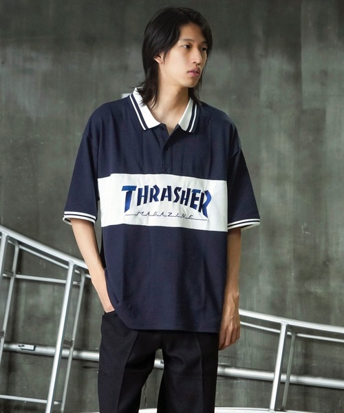 THRASHER(スラッシャー)の「S/S PANEL POLO SHIRTS / THRASHERスラッシャーブランドロゴパネル半袖ポロシャツ(ポロシャツ・メンズ・ネイビー/ブラック/ホワイト・MEDIUM/LARGE/X-LARGE)」の11枚目の写真