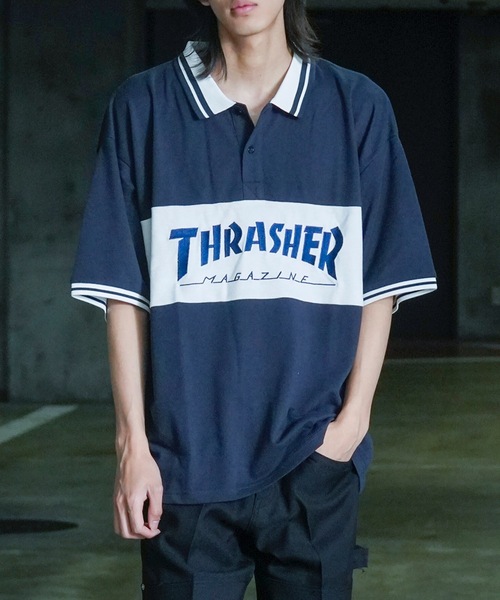 THRASHER(スラッシャー)の「S/S PANEL POLO SHIRTS / THRASHERスラッシャーブランドロゴパネル半袖ポロシャツ(ポロシャツ・メンズ・ネイビー/ブラック/ホワイト・MEDIUM/LARGE/X-LARGE)」の7枚目の写真