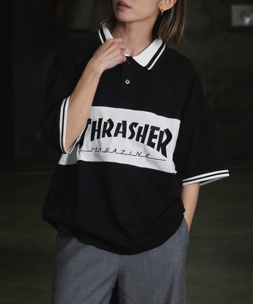 THRASHER(スラッシャー)の「S/S PANEL POLO SHIRTS / THRASHERスラッシャーブランドロゴパネル半袖ポロシャツ(ポロシャツ・メンズ・ネイビー/ブラック/ホワイト・MEDIUM/LARGE/X-LARGE)」の14枚目の写真