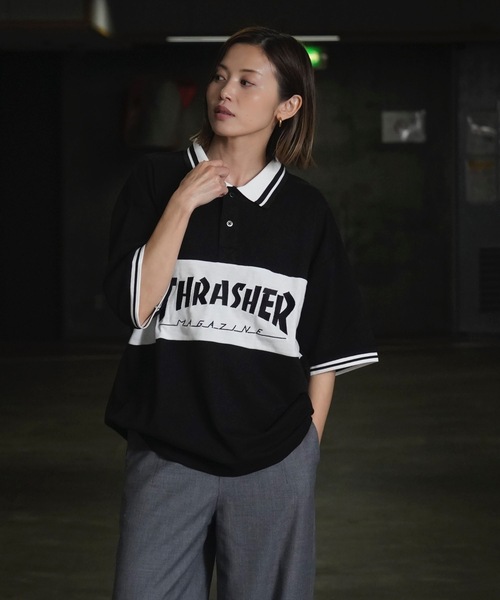 THRASHER(スラッシャー)の「S/S PANEL POLO SHIRTS / THRASHERスラッシャーブランドロゴパネル半袖ポロシャツ(ポロシャツ・メンズ・ネイビー/ブラック/ホワイト・MEDIUM/LARGE/X-LARGE)」の15枚目の写真