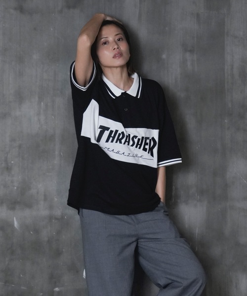 THRASHER(スラッシャー)の「S/S PANEL POLO SHIRTS / THRASHERスラッシャーブランドロゴパネル半袖ポロシャツ(ポロシャツ・メンズ・ネイビー/ブラック/ホワイト・MEDIUM/LARGE/X-LARGE)」の18枚目の写真
