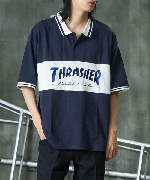 THRASHER(スラッシャー)の「S/S PANEL POLO SHIRTS / THRASHERスラッシャーブランドロゴパネル半袖ポロシャツ(ポロシャツ・メンズ・ネイビー/ブラック/ホワイト・MEDIUM/LARGE/X-LARGE)」の5枚目の写真