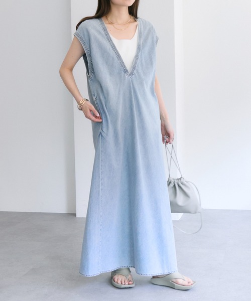 PUAL CE CIN（ピュアルセシン）の「【25th】綿麻デニムVネックワンピース（ワンピース・レディース・インディゴブルー/ブルー・FREE）」の19枚目の写真