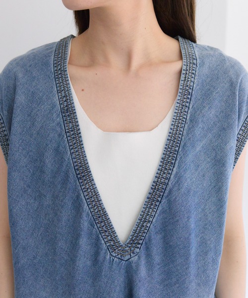 PUAL CE CIN（ピュアルセシン）の「【25th】綿麻デニムVネックワンピース（ワンピース・レディース・インディゴブルー/ブルー・FREE）」の7枚目の写真
