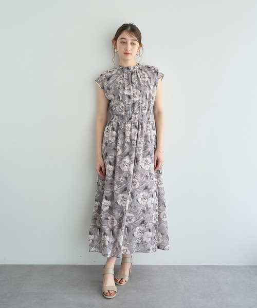 Yukka　　 フラワー　ジャガード　ワンピース シアージャガードフラワー柄ワンピース（ワンピース）｜YECCA