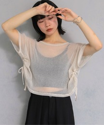 【cheriella】ソフトラメ サイドストリングデザインシアートップス SOFT LAME SIDE STRING DESIGN SHEER TOPS