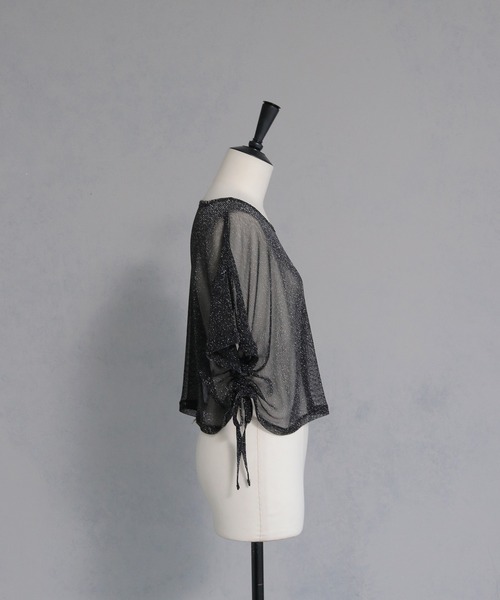 cheriella(シェリエラ)の「【cheriella】ソフトラメ サイドストリングデザインシアートップス SOFT LAME SIDE STRING DESIGN SHEER TOPS(Tシャツ/カットソー・レディース・チャコールグレー/ブラック/アイボリー/ブルーグリーン・M)」の6枚目の写真