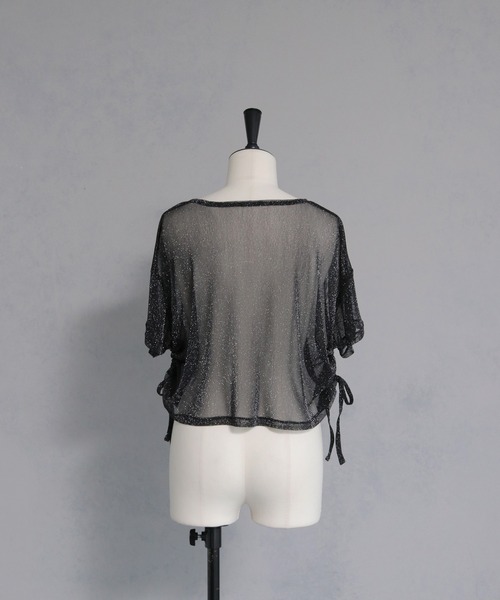 cheriella(シェリエラ)の「【cheriella】ソフトラメ サイドストリングデザインシアートップス SOFT LAME SIDE STRING DESIGN SHEER TOPS(Tシャツ/カットソー・レディース・チャコールグレー/ブラック/アイボリー/ブルーグリーン・M)」の7枚目の写真