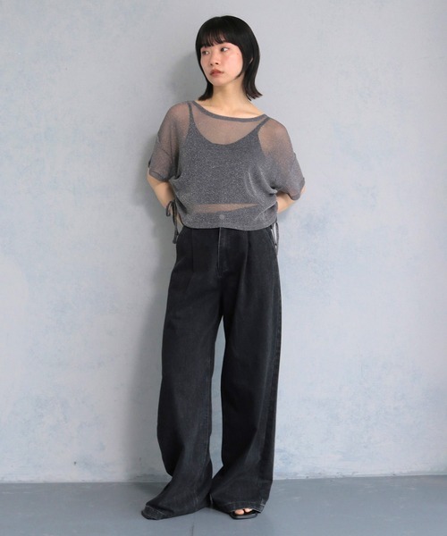 cheriella(シェリエラ)の「【cheriella】ソフトラメ サイドストリングデザインシアートップス SOFT LAME SIDE STRING DESIGN SHEER TOPS(Tシャツ/カットソー・レディース・チャコールグレー/ブラック/アイボリー/ブルーグリーン・M)」の19枚目の写真