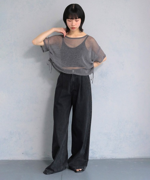 cheriella(シェリエラ)の「【cheriella】ソフトラメ サイドストリングデザインシアートップス SOFT LAME SIDE STRING DESIGN SHEER TOPS(Tシャツ/カットソー・レディース・チャコールグレー/ブラック/アイボリー/ブルーグリーン・M)」の20枚目の写真