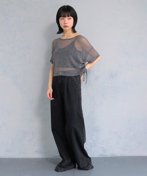 cheriella(シェリエラ)の「【cheriella】ソフトラメ サイドストリングデザインシアートップス SOFT LAME SIDE STRING DESIGN SHEER TOPS(Tシャツ/カットソー・レディース・チャコールグレー/ブラック/アイボリー/ブルーグリーン・M)」の17枚目の写真