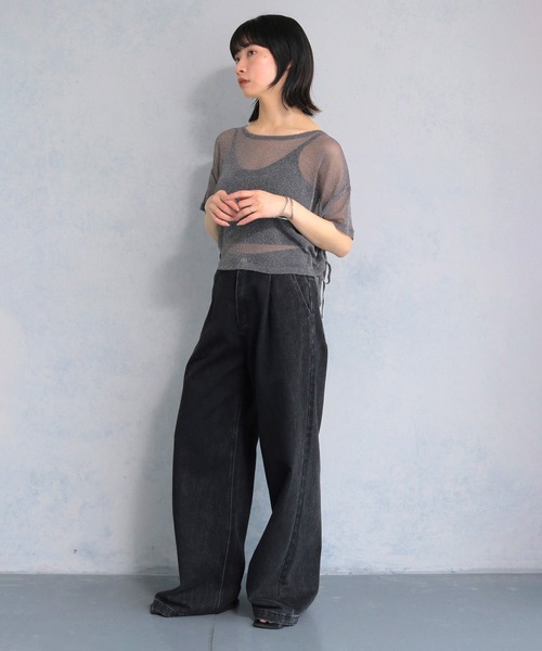cheriella(シェリエラ)の「【cheriella】ソフトラメ サイドストリングデザインシアートップス SOFT LAME SIDE STRING DESIGN SHEER TOPS(Tシャツ/カットソー・レディース・チャコールグレー/ブラック/アイボリー/ブルーグリーン・M)」の16枚目の写真