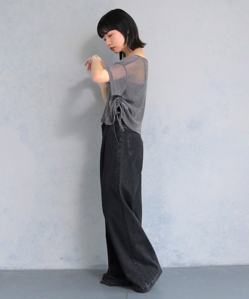 cheriella(シェリエラ)の「【cheriella】ソフトラメ サイドストリングデザインシアートップス SOFT LAME SIDE STRING DESIGN SHEER TOPS(Tシャツ/カットソー・レディース・チャコールグレー/ブラック/アイボリー/ブルーグリーン・M)」の15枚目の写真