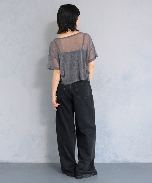 cheriella(シェリエラ)の「【cheriella】ソフトラメ サイドストリングデザインシアートップス SOFT LAME SIDE STRING DESIGN SHEER TOPS(Tシャツ/カットソー・レディース・チャコールグレー/ブラック/アイボリー/ブルーグリーン・M)」の14枚目の写真