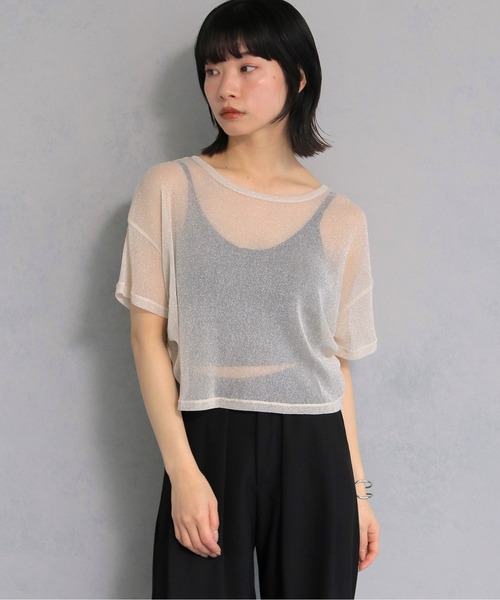cheriella(シェリエラ)の「【cheriella】ソフトラメ サイドストリングデザインシアートップス SOFT LAME SIDE STRING DESIGN SHEER TOPS(Tシャツ/カットソー・レディース・チャコールグレー/ブラック/アイボリー/ブルーグリーン・M)」の13枚目の写真