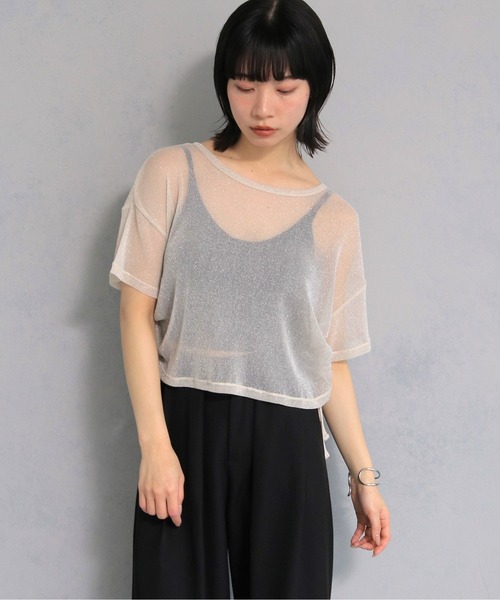 cheriella(シェリエラ)の「【cheriella】ソフトラメ サイドストリングデザインシアートップス SOFT LAME SIDE STRING DESIGN SHEER TOPS(Tシャツ/カットソー・レディース・チャコールグレー/ブラック/アイボリー/ブルーグリーン・M)」の11枚目の写真
