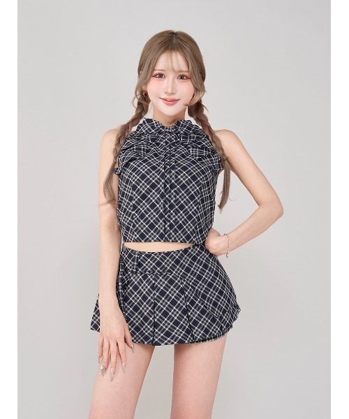 ダーリッチ Darich 　チェックスカートライクショートパンツ　ネイビー　M チェックスカートライクショートパンツ（スカート）｜Darich