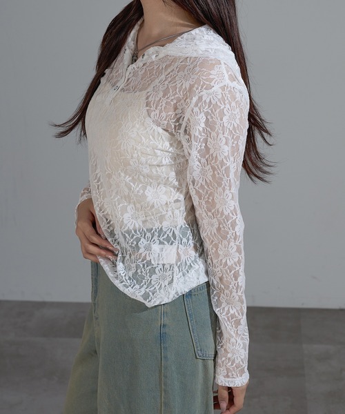 apres jour mignon(アプレジュールミニョン)の「レースフーディートップス【ZOZOTOWN限定アイテム】(その他トップス・レディース・オフホワイト/ブラウン系その他/ブラック・X-LARGE/フリー)」の7枚目の写真