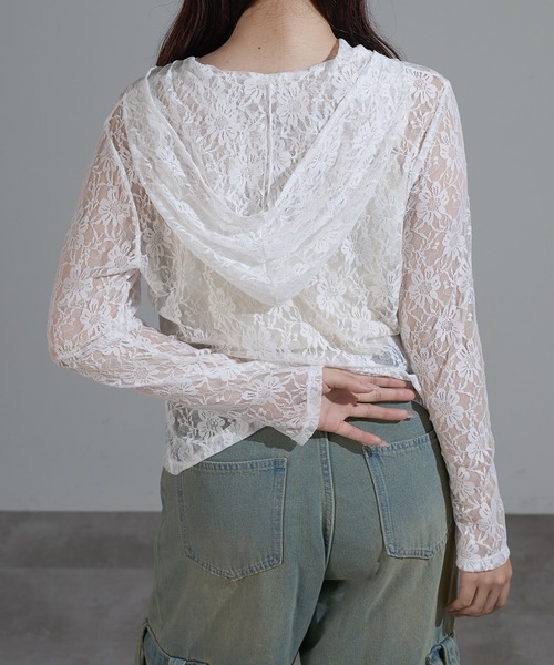apres jour mignon(アプレジュールミニョン)の「レースフーディートップス【ZOZOTOWN限定アイテム】(その他トップス・レディース・オフホワイト/ブラウン系その他/ブラック・X-LARGE/フリー)」の8枚目の写真