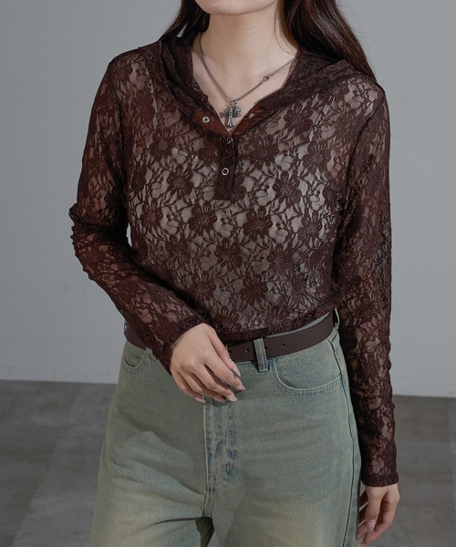apres jour mignon(アプレジュールミニョン)の「レースフーディートップス【ZOZOTOWN限定アイテム】(その他トップス・レディース・オフホワイト/ブラウン系その他/ブラック・X-LARGE/フリー)」の15枚目の写真