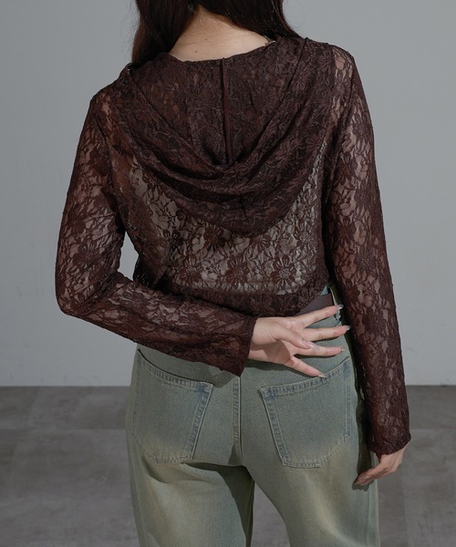 apres jour mignon(アプレジュールミニョン)の「レースフーディートップス【ZOZOTOWN限定アイテム】(その他トップス・レディース・オフホワイト/ブラウン系その他/ブラック・X-LARGE/フリー)」の18枚目の写真