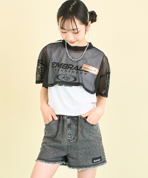 ANAP GiRL(アナップガール)の「ポケットハートフリンジイージーショートパンツ(デニムパンツ・キッズ・ライトブルー/ブラック/ホワイト・S/XS/M)」の11枚目の写真