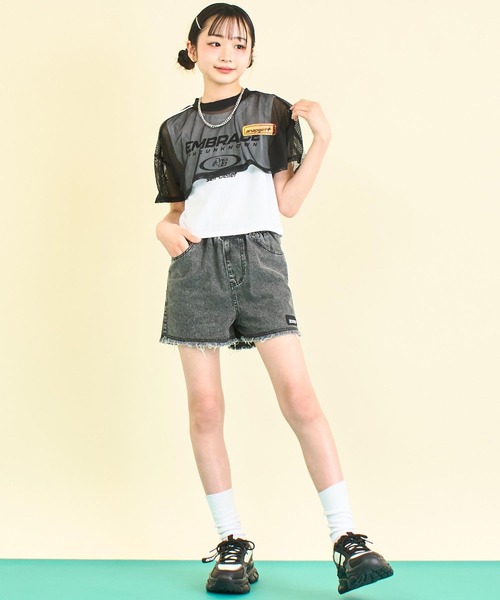 ANAP GiRL(アナップガール)の「ポケットハートフリンジイージーショートパンツ(デニムパンツ・キッズ・ライトブルー/ブラック/ホワイト・S/XS/M)」の13枚目の写真