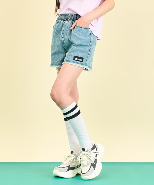 ANAP GiRL(アナップガール)の「ポケットハートフリンジイージーショートパンツ(デニムパンツ・キッズ・ライトブルー/ブラック/ホワイト・S/XS/M)」の14枚目の写真