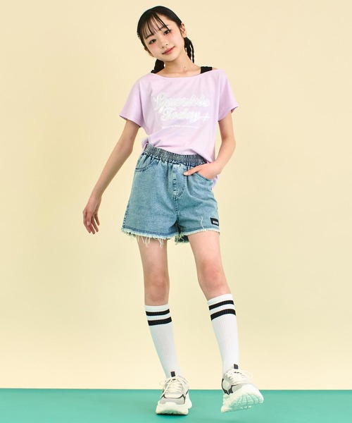 ANAP GiRL(アナップガール)の「ポケットハートフリンジイージーショートパンツ(デニムパンツ・キッズ・ライトブルー/ブラック/ホワイト・S/XS/M)」の5枚目の写真