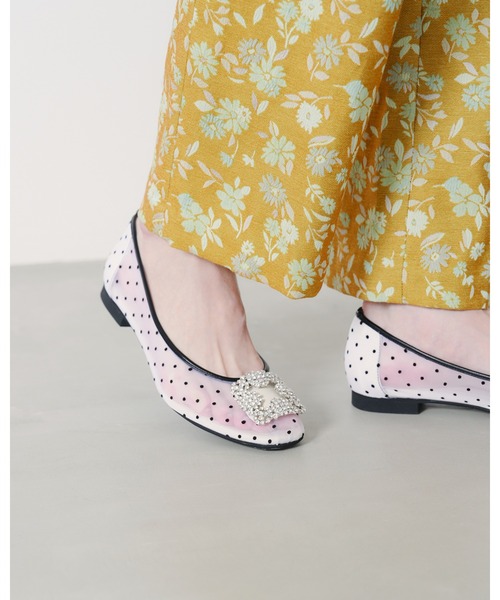 チュール ドット ビジュー フラット パンプス（パンプス）｜Emma