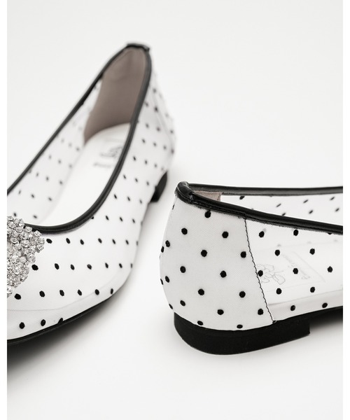 チュール ドット ビジュー フラット パンプス（パンプス）｜Emma