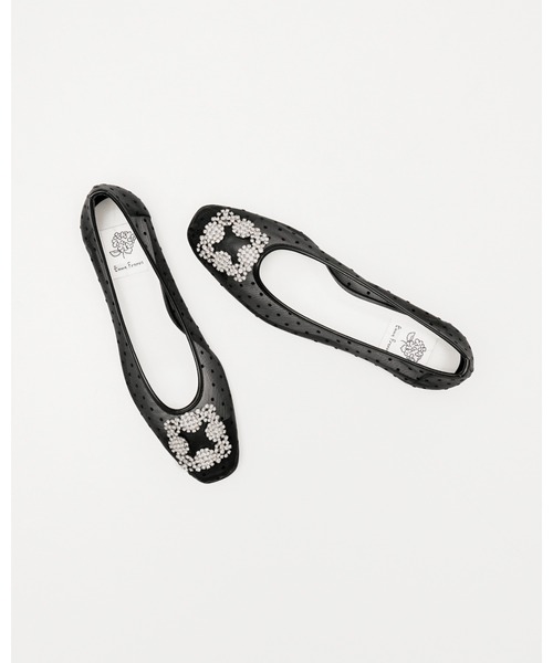 チュール ドット ビジュー フラット パンプス（パンプス）｜Emma