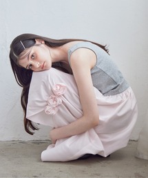 etre loin | Rose satin docking rib dress(ワンピース)