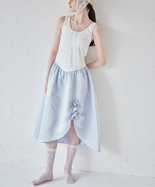 etre loin(エトルワン)の「Rose satin docking rib dress(ワンピース・レディース・ブラック/ブルー/ピンク・M)」の1枚目の写真