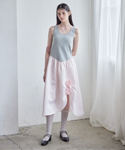 etre loin(エトルワン)の「Rose satin docking rib dress(ワンピース・レディース・ブラック/ブルー/ピンク・M)」の6枚目の写真